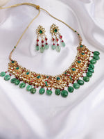 Load image into Gallery viewer, Yamya Jadau Green Drop Necklace Set