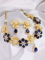Load image into Gallery viewer, Kairavi Gold Finish Blue Stone Necklace Set