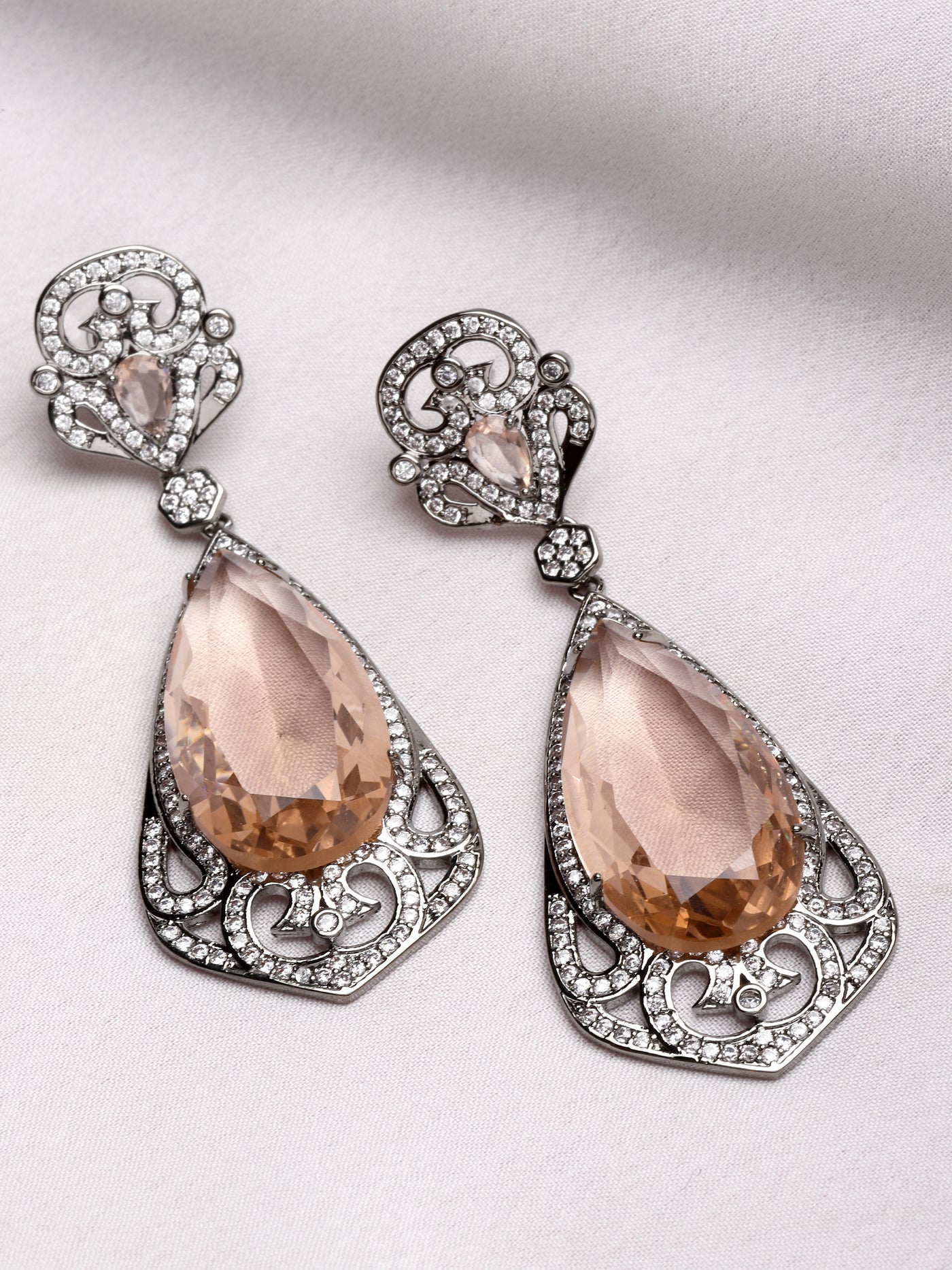 Victorian Smoky & White CZ Earrings