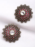 Load image into Gallery viewer, Antique Silver Red Jade Earrings
