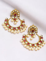 Load image into Gallery viewer, Kundan Rhodonite Pearl Drop Earrings