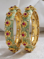 Load image into Gallery viewer, Meena Kashi Kundan Jade Pair Bangles