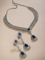 Load image into Gallery viewer, Vira Antique Silver Finish CZ Blue Stone Necklace