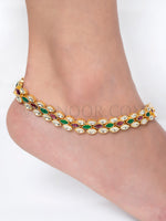 Load image into Gallery viewer, Gold Finish Kundan Red & Green Jade Payal