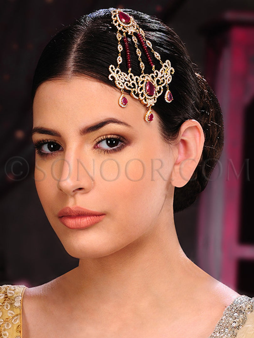 Gold Finish CZ Red Stone Jhumer