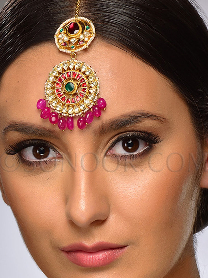 Gold Finish Kundan Jade Maang Tika