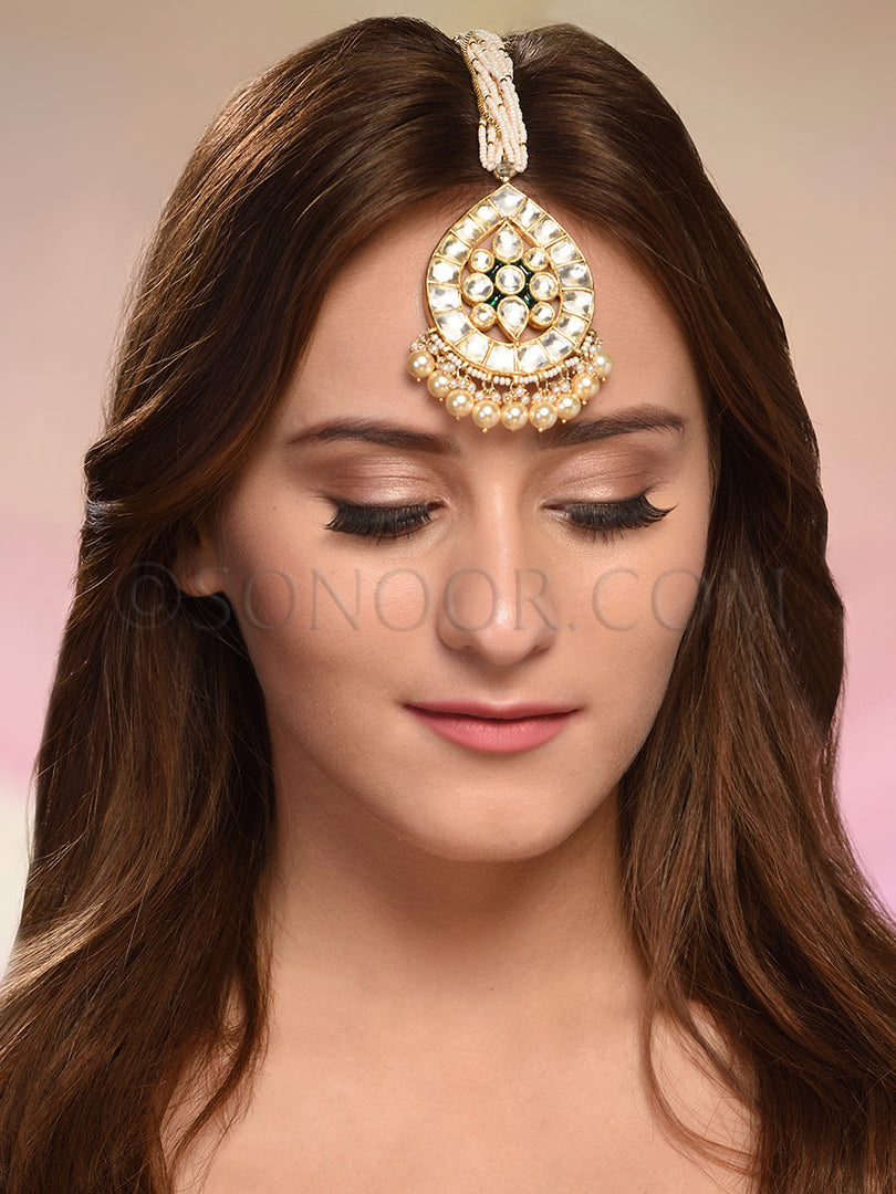 Aniha Kundan Pearl Drop Maang Tika