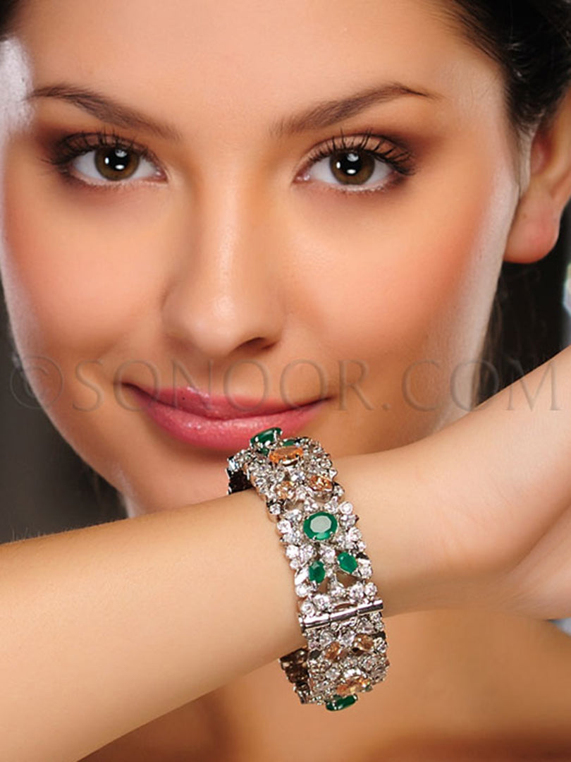 Victorian CZ Green Jade Broad Kada