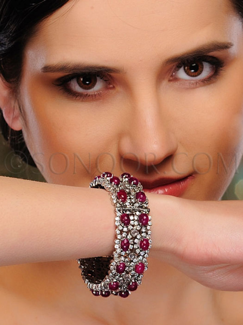 Kanitha CZ Red Jade Kada