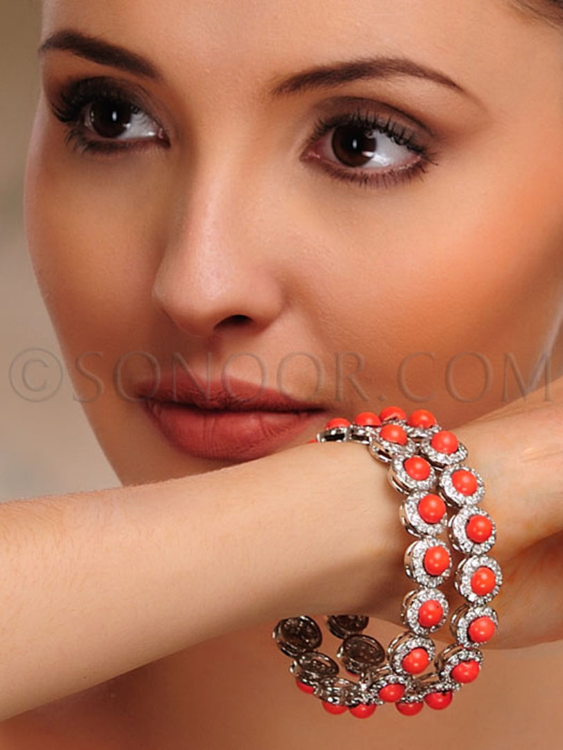 Atima CZ Red Coral Pair Bangles