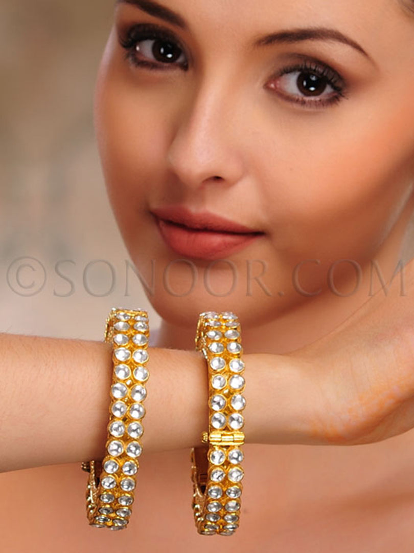 Gold Finish Kundan Pair Bangles