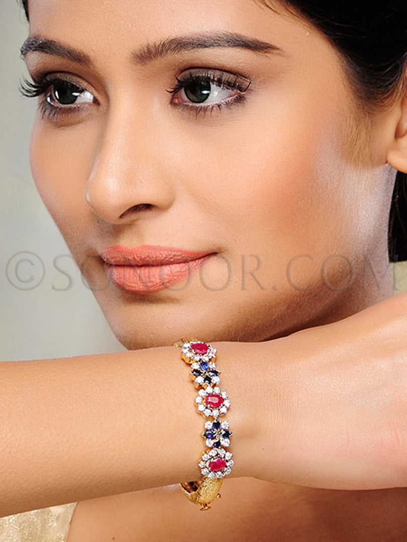 CZ Blue & Red Stone Bracelet