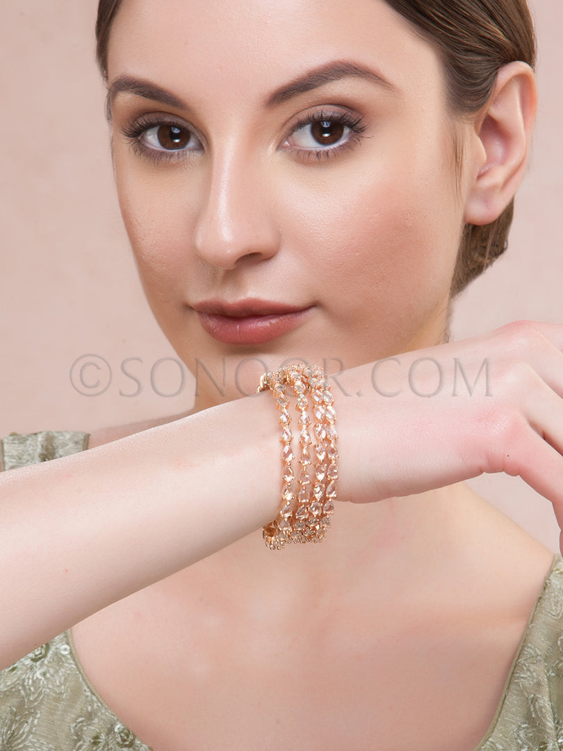 Gold Finish Polki Stone 4 Set Bangles