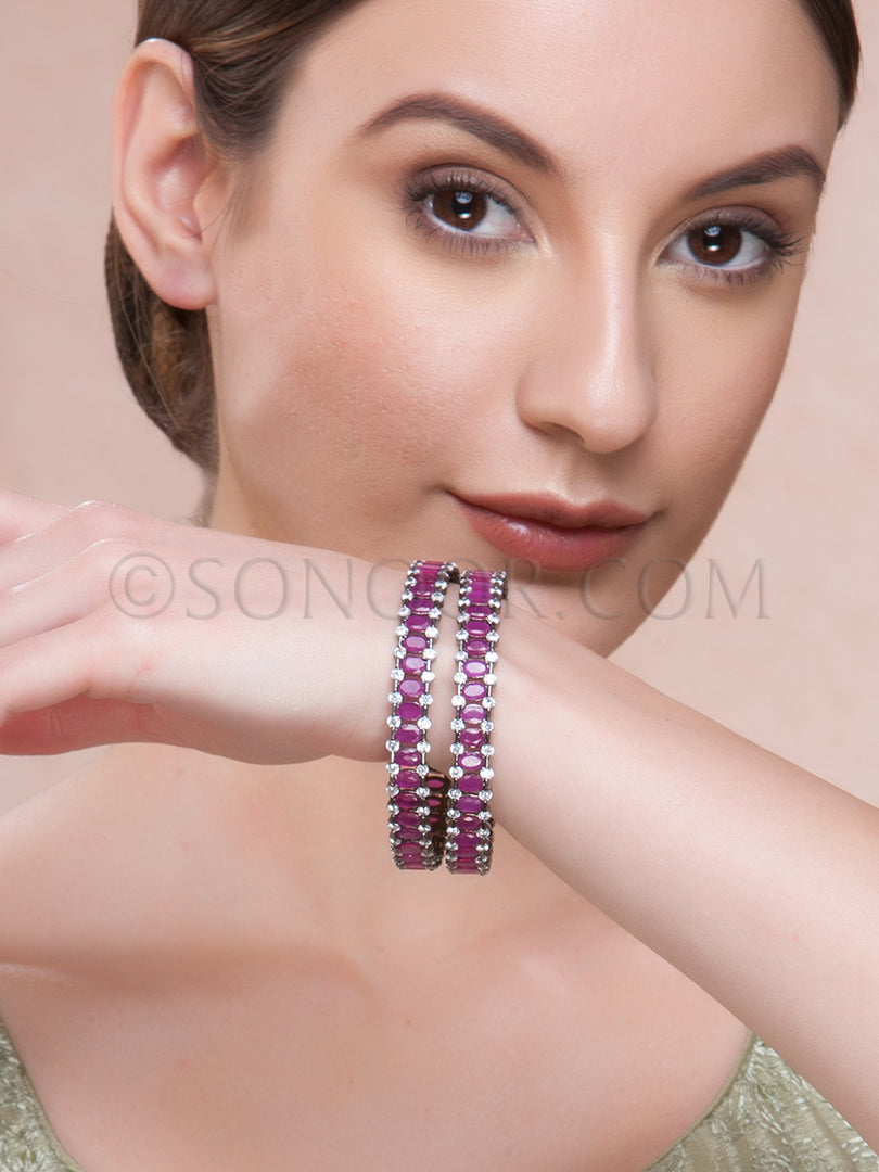 Victorian Red Jade CZ Pair Bangles