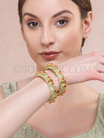 Load image into Gallery viewer, Meena Kashi Kundan Jade Pair Bangles