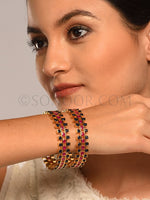 Load image into Gallery viewer, Gold Finish Blue Red Stone Pair Bangles