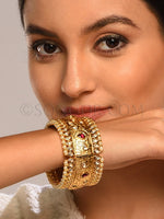 Load image into Gallery viewer, Gold Finish Kundan Single Broad Kada