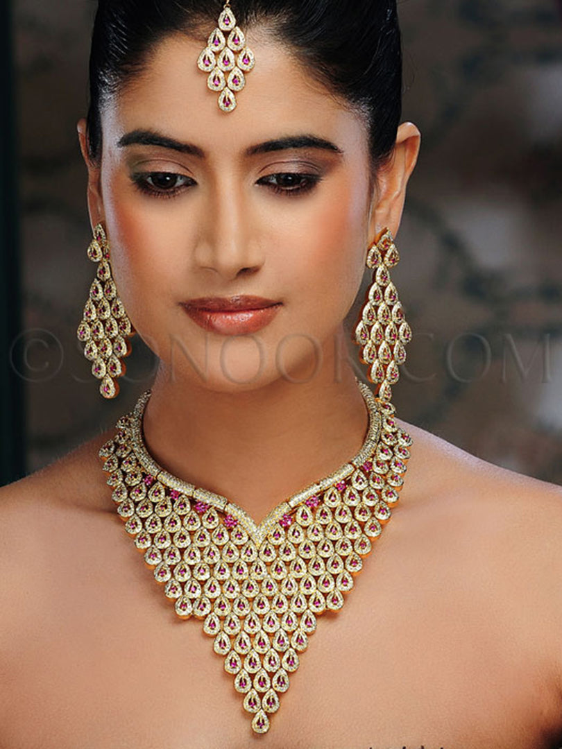 Laasya Frosted Gold Finish CZ Bridal set