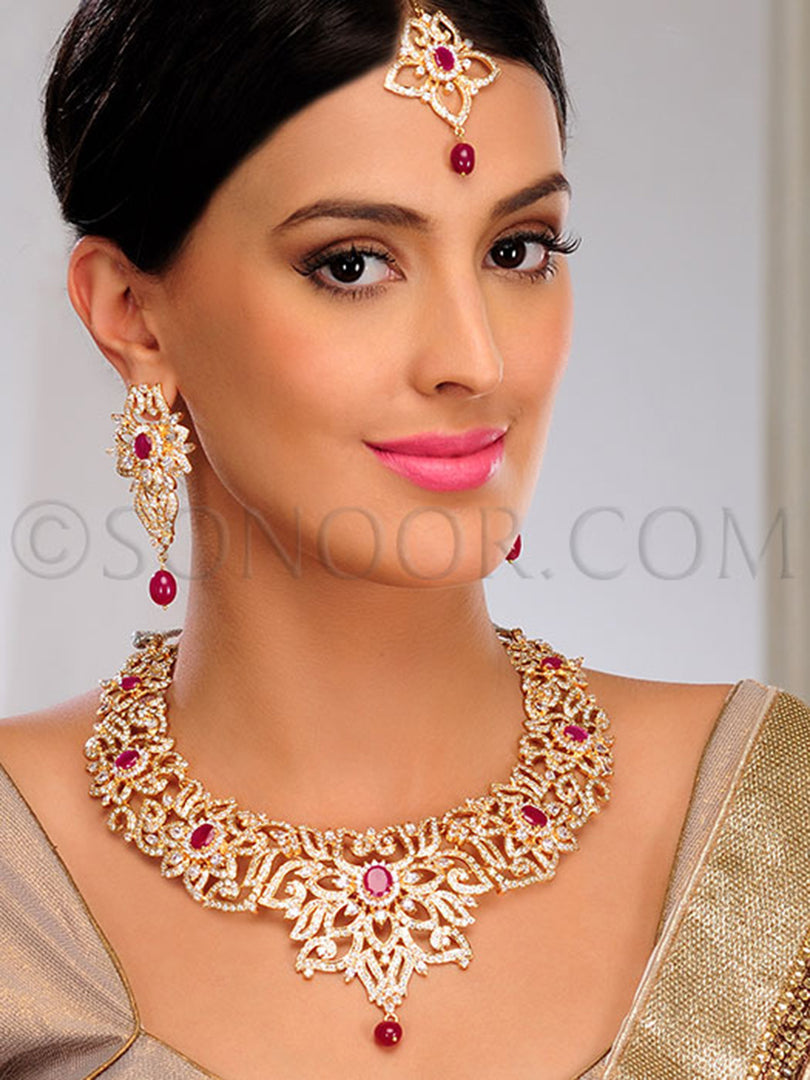 Neemal Gold Finish CZ Jade Bridal Set