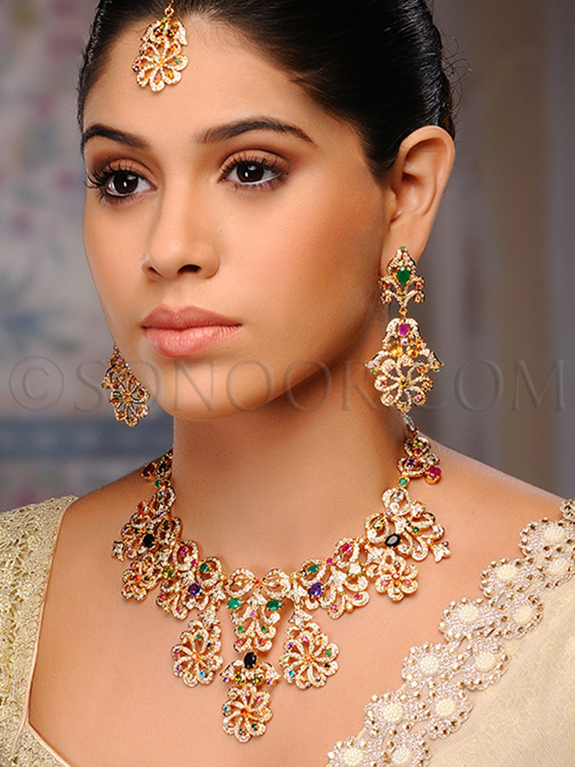 Ananti Gold Plated Multi Stone Bridal Set