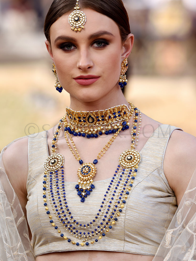 Malki Rani Haar Blue Stone Combo Bridal set