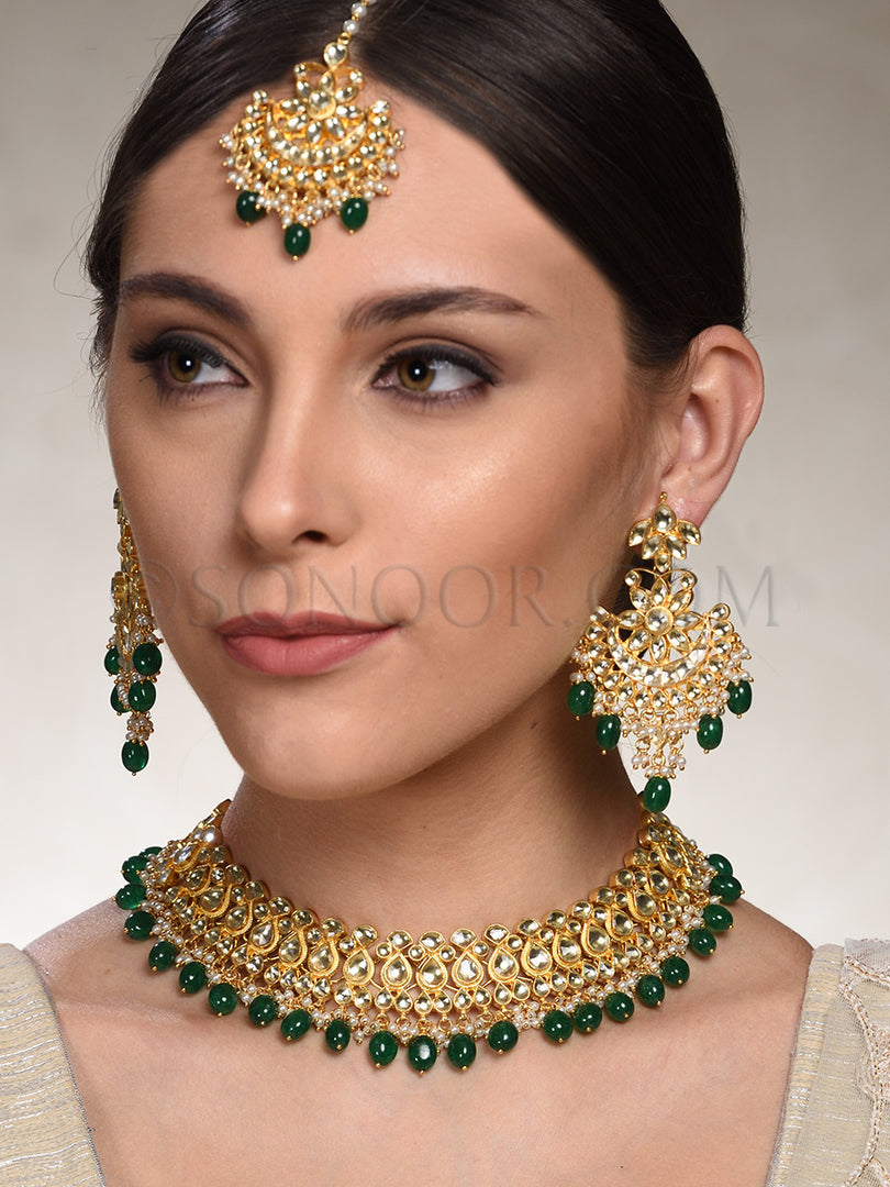 Chiragi Kundan Green Stone Bridal Set