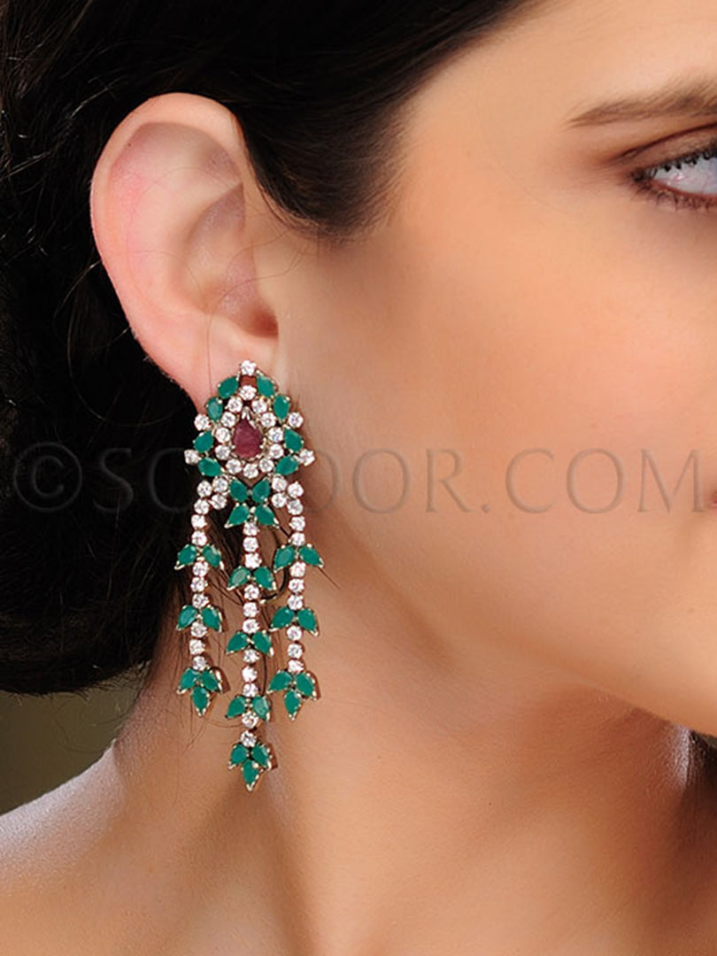 Antique CZ Green Stone Ruby Earrings