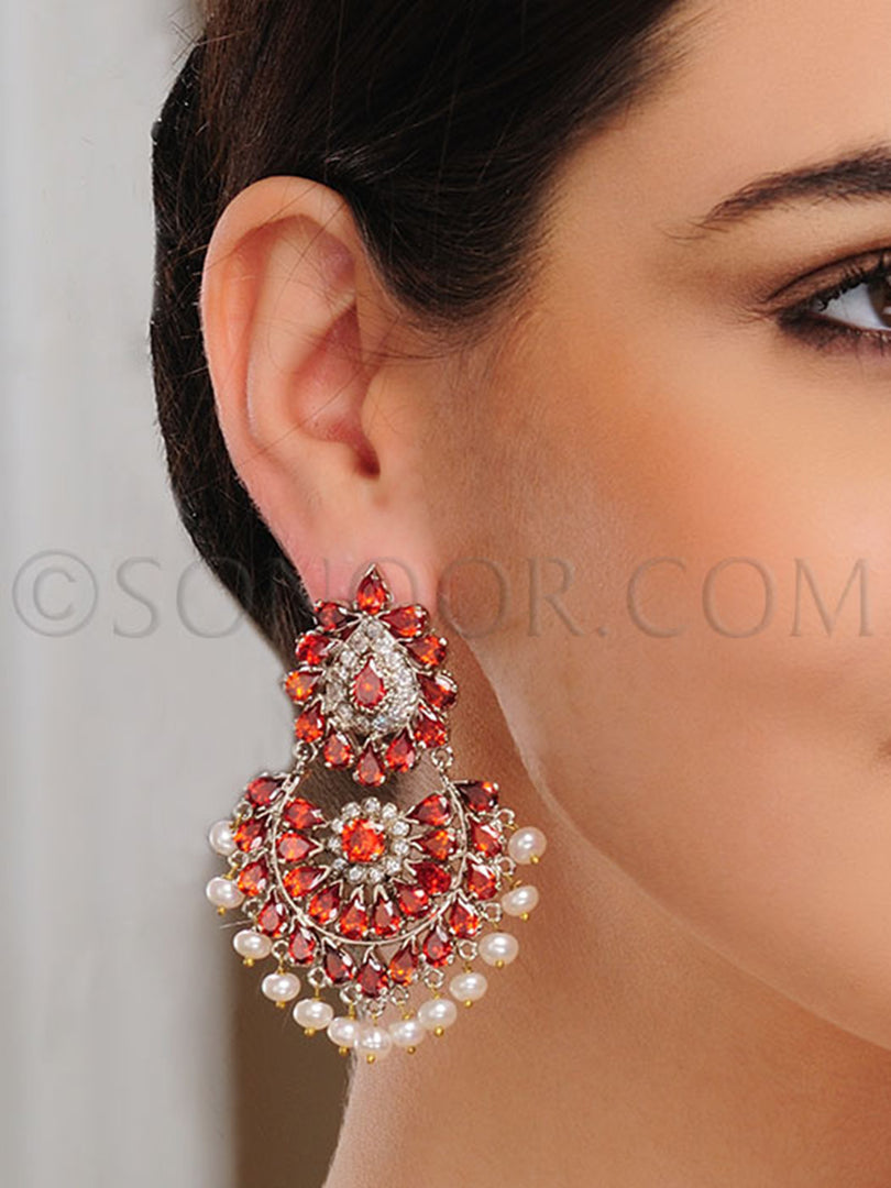Rhodium Finish CZ Pearls Earrings
