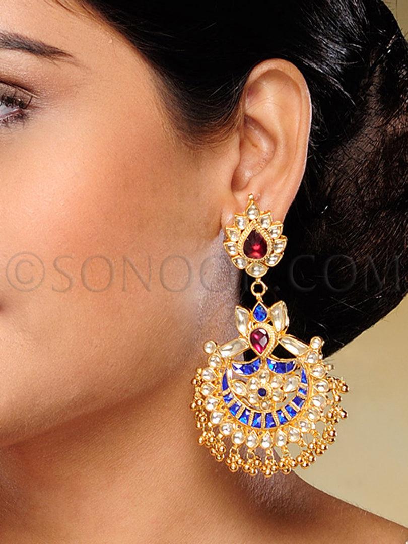 Kundan Rhodonite Chand Bali