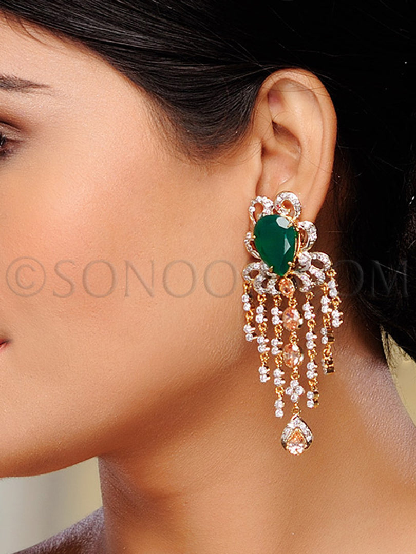 CZ & Green Jade Earrings