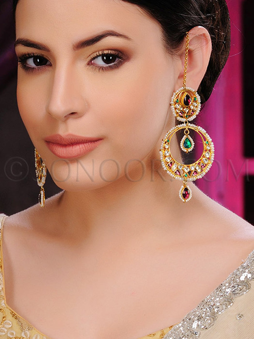 Kundan Rhodonite Pearl Earrings