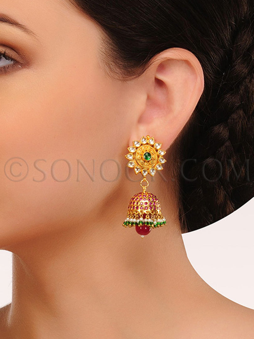 Kundan Jade Stones Jhumka