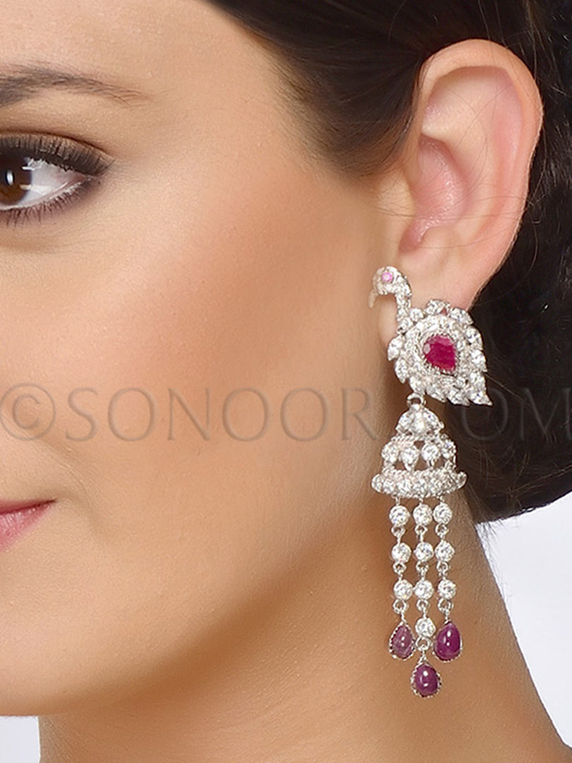 American Diamond Red Stone Earrings