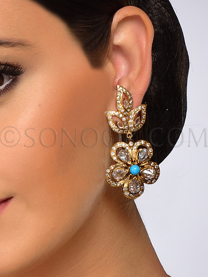 Gold Finish Polki Zircons Earrings