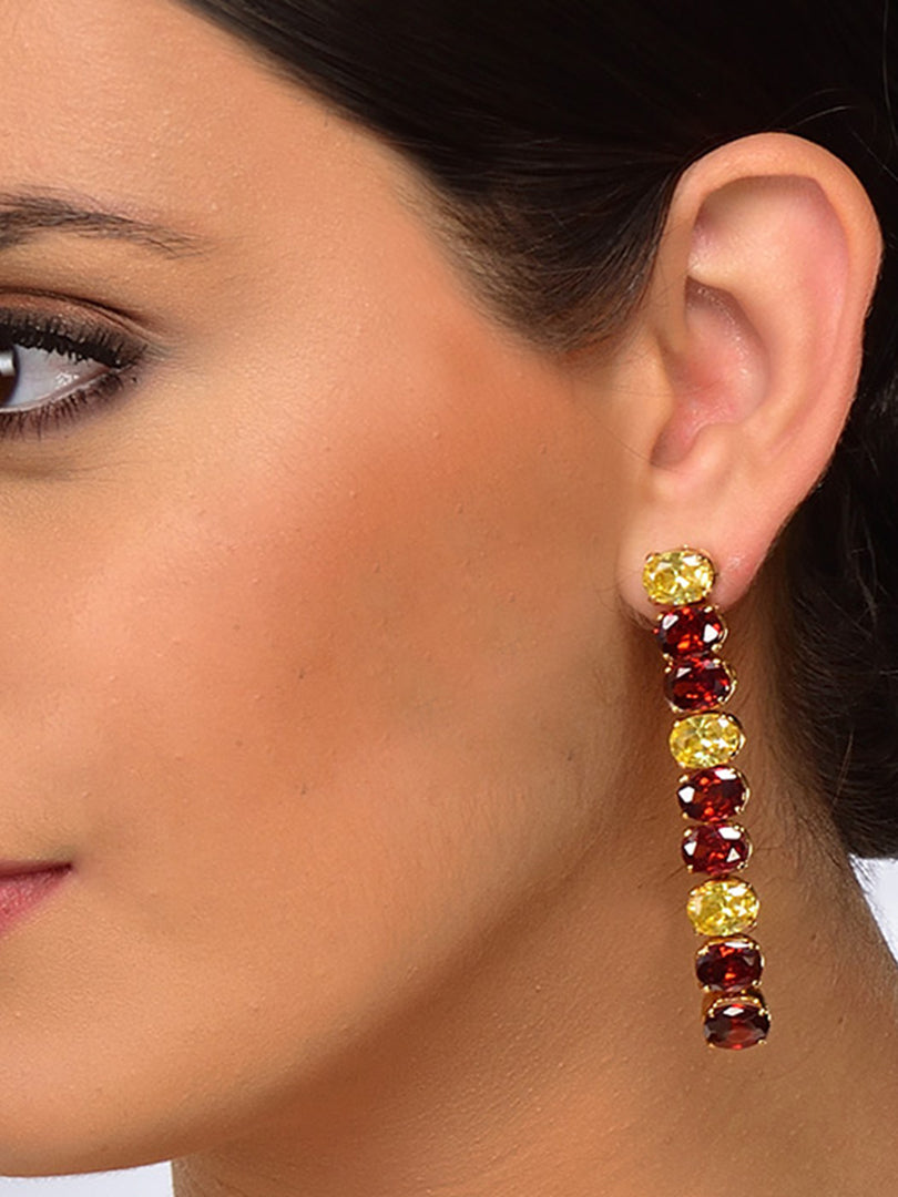 Gold Finish Garnet Citrine Earrings