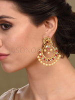 Load image into Gallery viewer, Kundan Rhodonite Pearl Drop Earrings