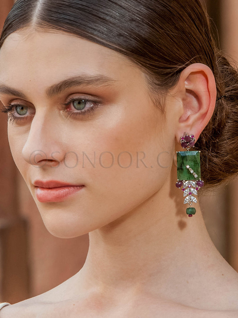 Victorian CZ Green Jade Earrings