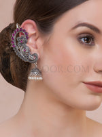 Load image into Gallery viewer, Antique Silver Finish Red Jade Earrings