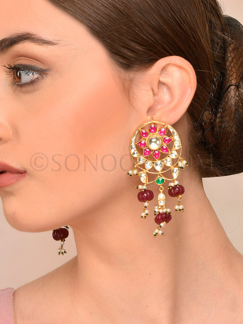 Kundan Gold Earrings With Pink Stones