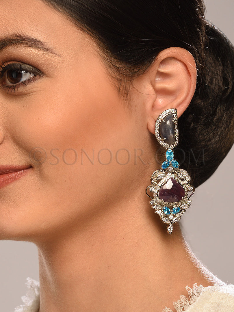 Victorian Smoky Stone CZ Earrings