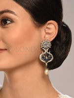 Load image into Gallery viewer, Victorian Blue Stone Pearl Drop Earrings