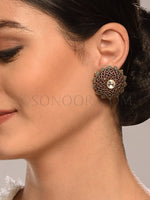 Load image into Gallery viewer, Antique Silver Red Jade Earrings