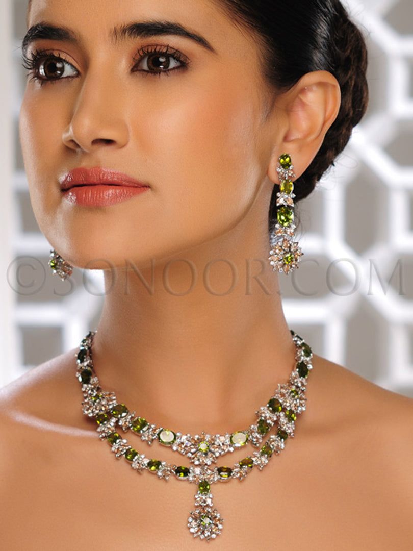 Paridot Victorian CZ Handcrafted Necklace Set