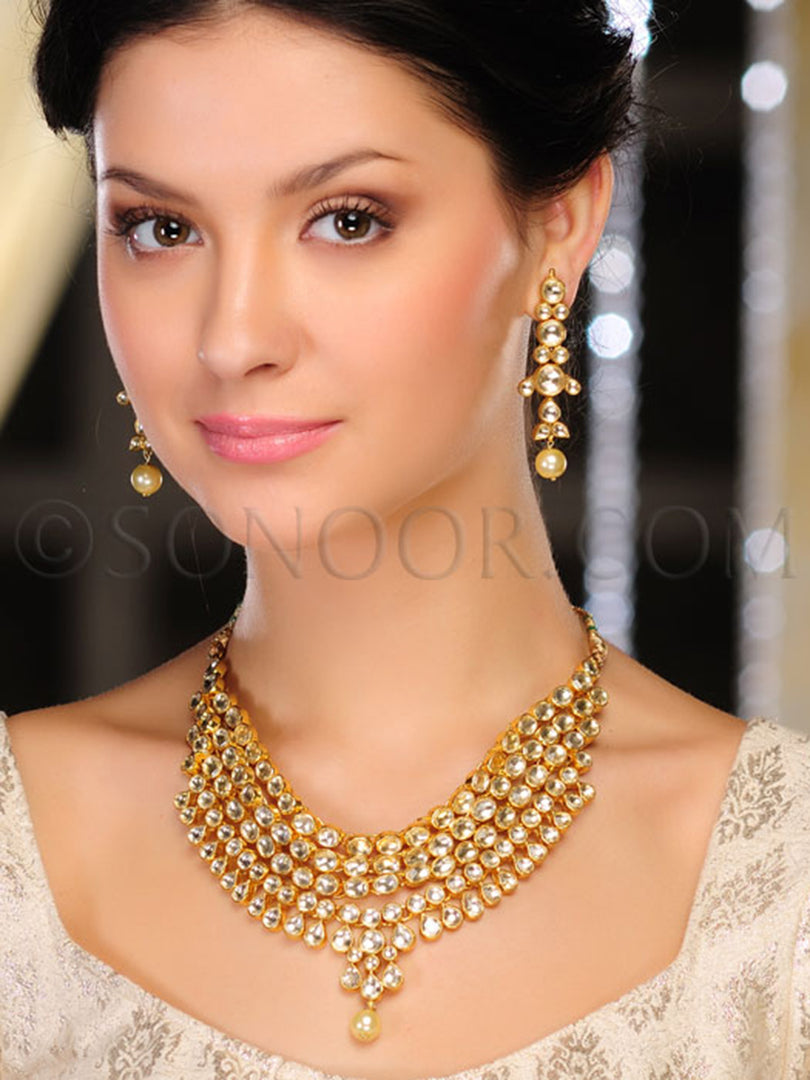 Sana Antique Old Plated Kundan Necklace Set