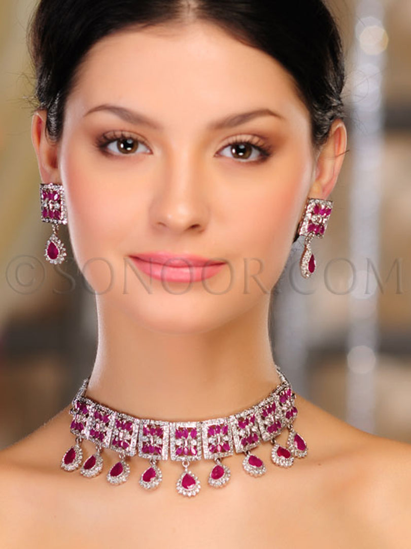Gulika CZ Red Jade Handcrafted Choker Set