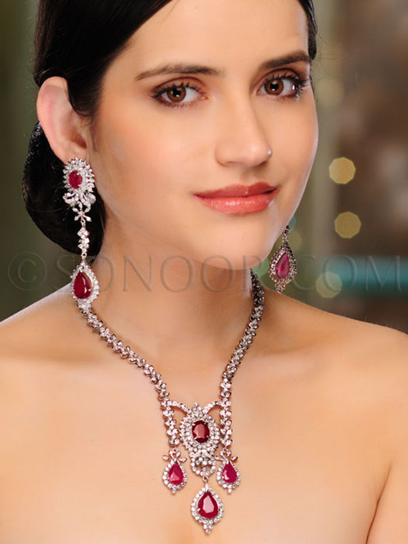 Arshi Victorian Ruby CZ Stone Necklace Set