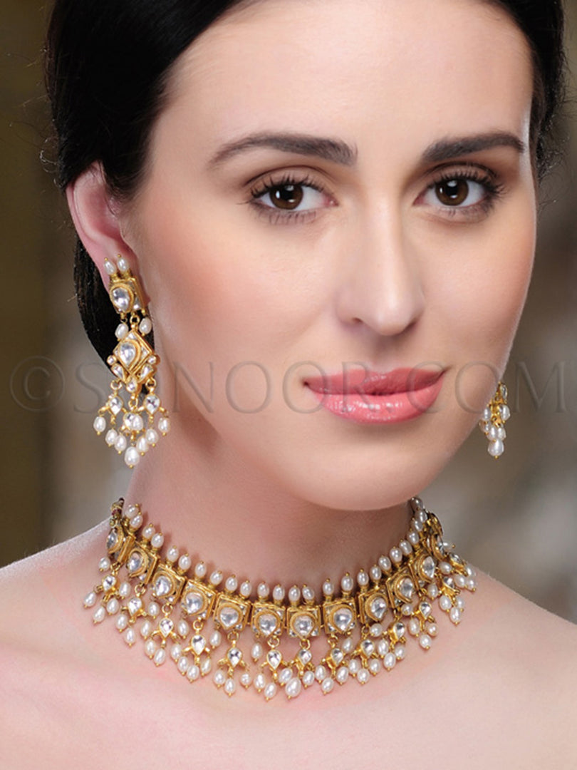 Ena Kundan Pearl Choker Necklace Set