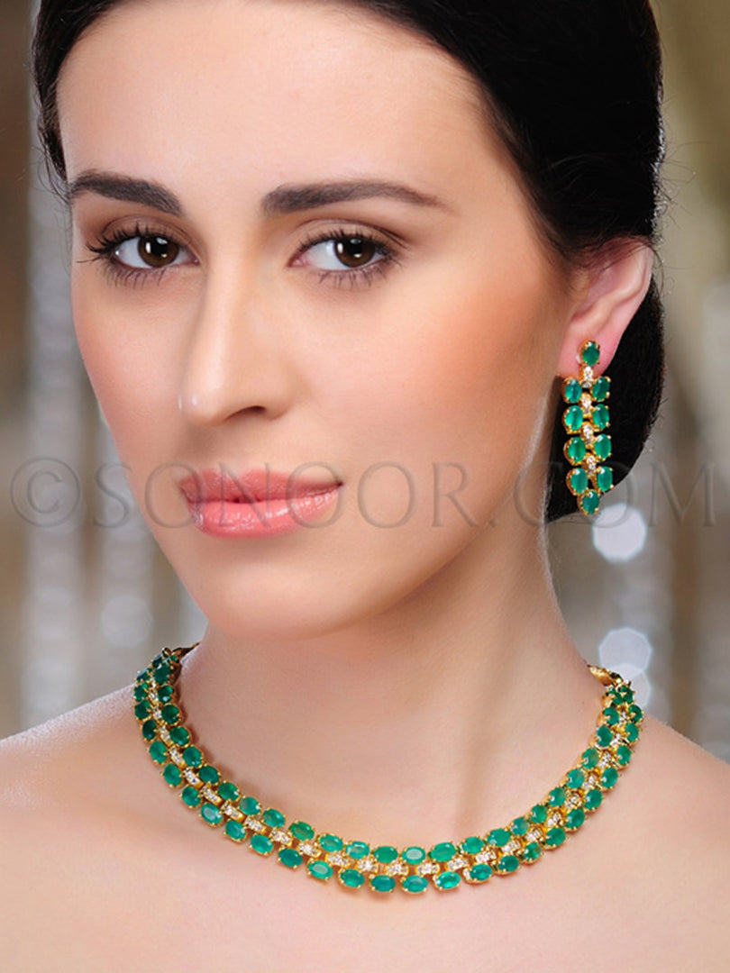 Naaz Cubic Zircon Green Jade Necklace Set