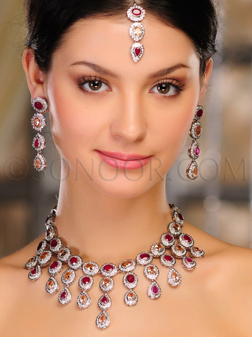 Ashni Handcrafted CZ Red Stone Necklace Set