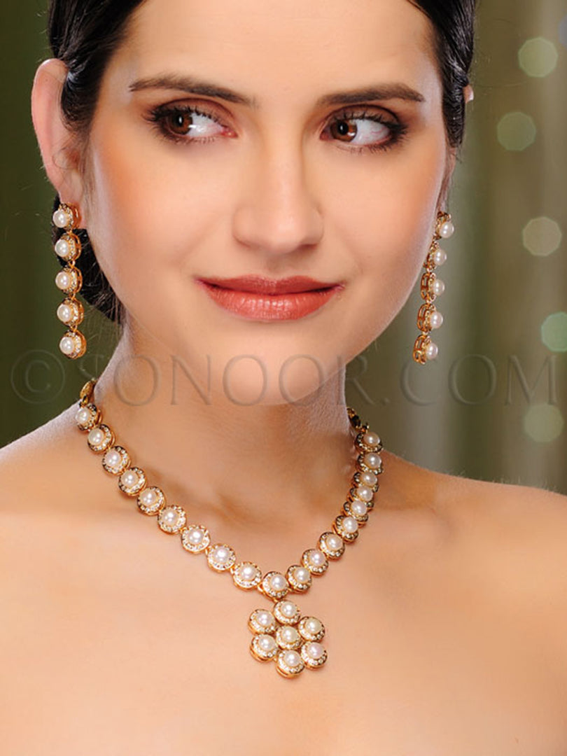 Rachita CZ Fresh Water Pearl Necklace Set